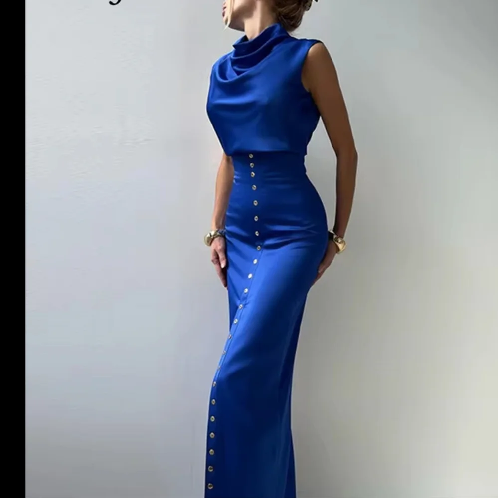 Elegant Crop Top Skirt Set Women Turtleneck Sleeveless Vest High Waist Button - Picture 2 of 7